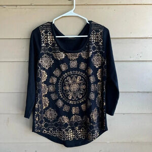 Black Lucky Brand Boho Long Sleeve Top - Women's Size M